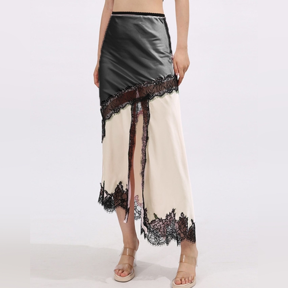 Elegant Black and Cream Lace Trim Skirt - Picture 6 of 8